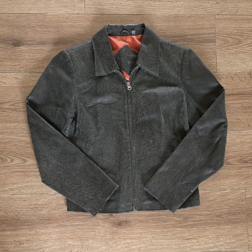 Copper Key Charcoal Genuine Leather Jacket, Size Small